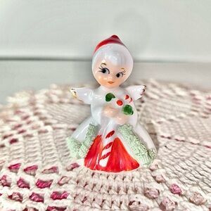 Vintage MCM Spaghetti Trim Angel Miniature Christmas Figure by Napco 1950s